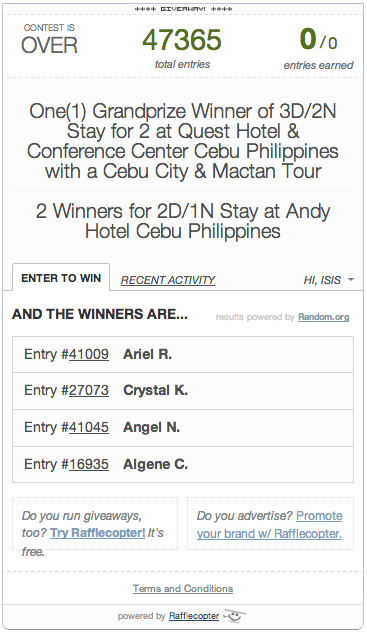 Exotic Philippines Giveaway Winner