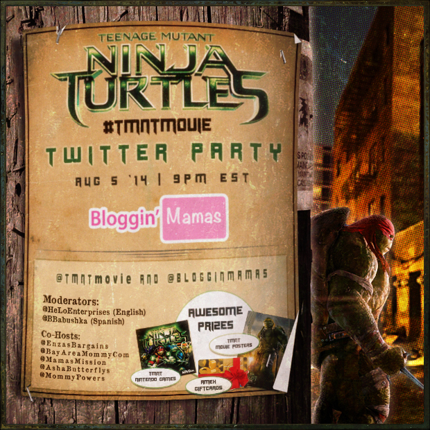 #TMNTmovie Twitter Party 8/5/14 at 9pm EST. Party with the Teenage Mutant Ninja Turtles and #BlogginMamas